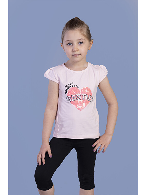 Toontoykids Kız Bestie Baskılı Pul İşlemeli Taytlı Takım