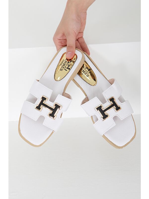 Kadın Beyaz H Tokalı Terlik - 27407 - Görsel 3