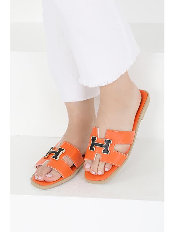 Kadın Turuncu H Tokalı Terlik - 27407 - Görsel 2