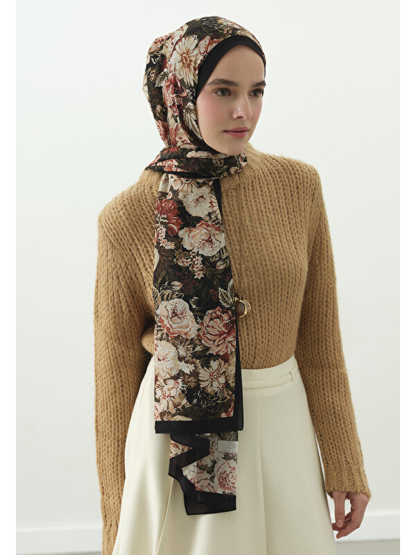 Fresh Scarfs Judith Desenli Pamuk Viskon Şal Siyah