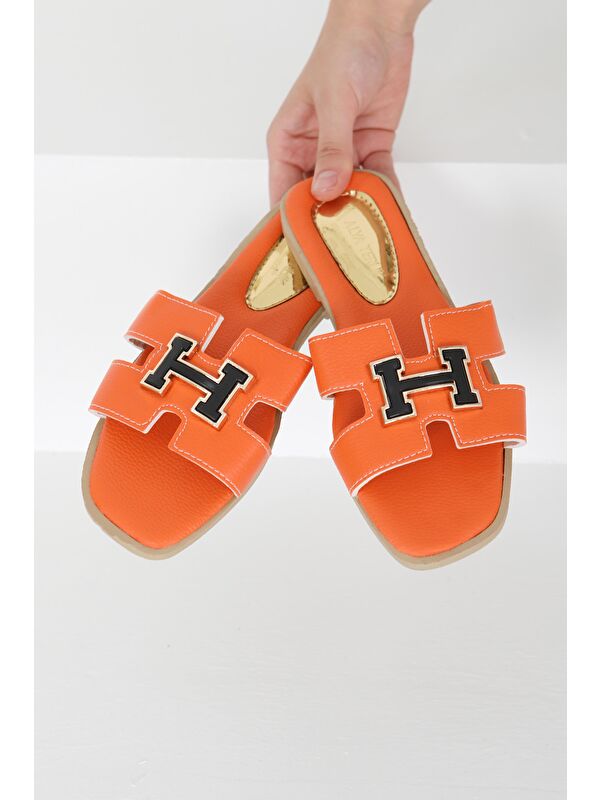 Kadın Turuncu H Tokalı Terlik - 27407 - Görsel 4