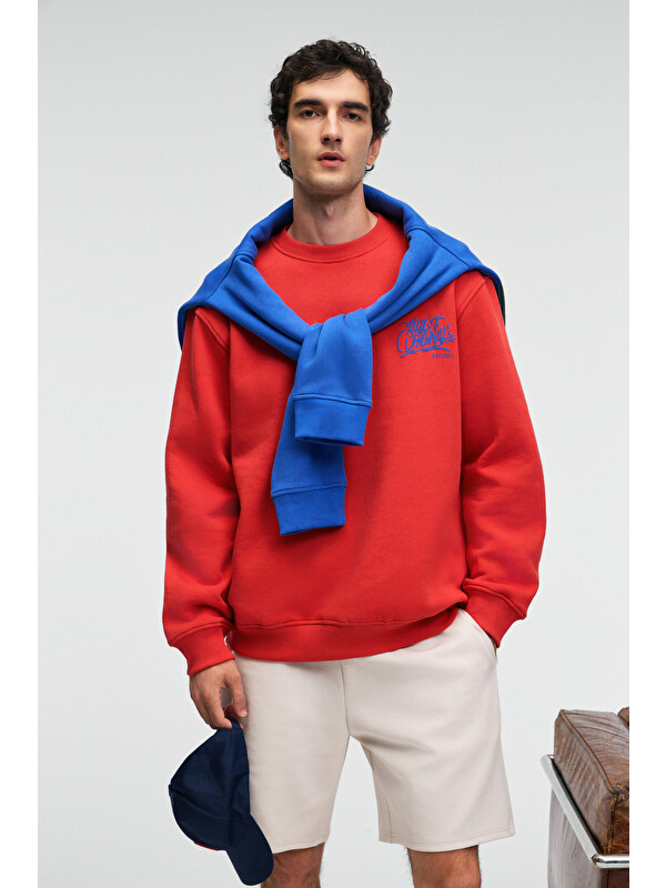 GRIMELANGE IRVING Erkek Yuvarlak Yaka Göğsü Ve Önü Regular Fit KİREMİT Sweatshirt