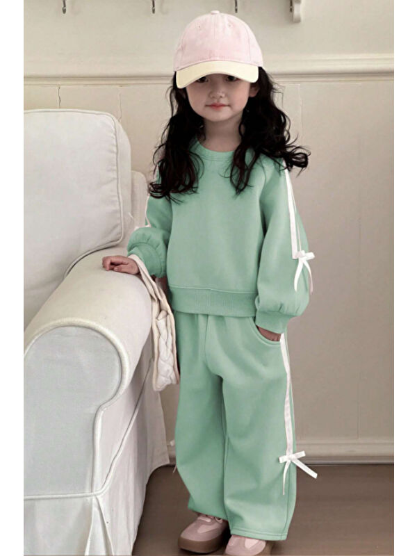 My Kids Wear Kız Çocuk Çift Şerit Kurdele Üç İplik Eşofman Takımı 3-10 Yaş 12333