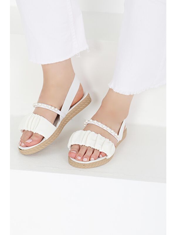 Kadın Beyaz İncili Sandalet - 27404 - Görsel 2