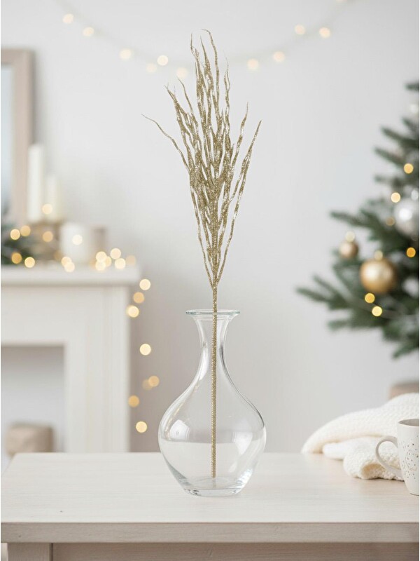 Parti Adresi Altın Simli Yılbaşı Dekor Dalı – Gold Glitter Parlak Ağaç Süsü 70 cm