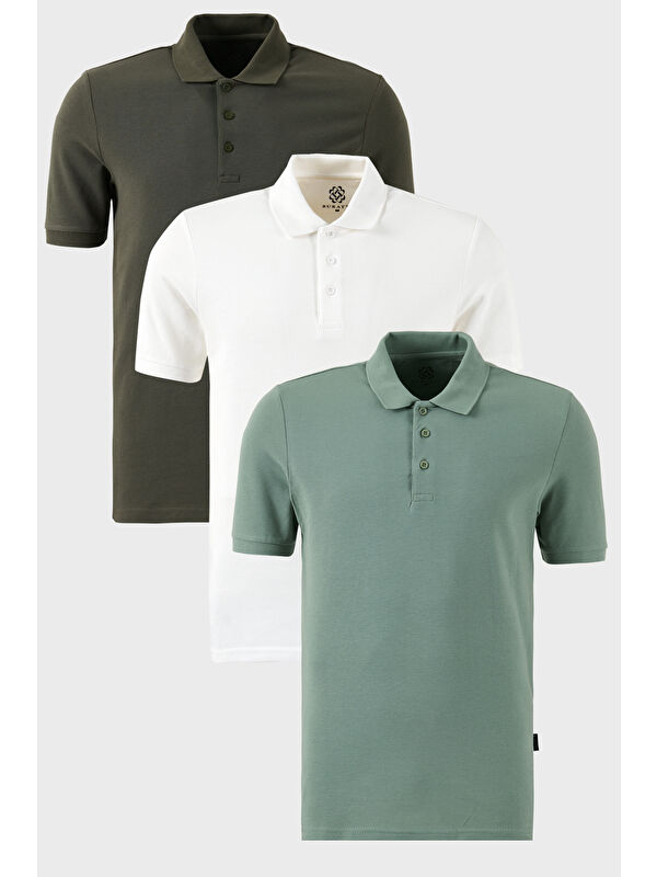 Buratti Pamuklu Regular Fit Düğmeli Polo Yaka 3'lü Paket %100 Pamuk Tişört 5902127S3