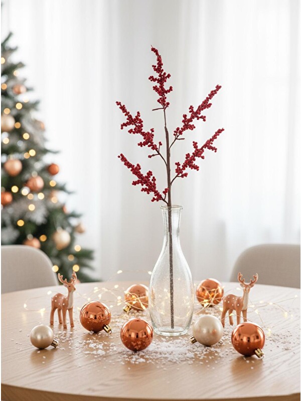 Parti Adresi Yılbaşı Dekoru Minik Meyveli Kokina Berry Yapay Dal Kırmızı 58 cm