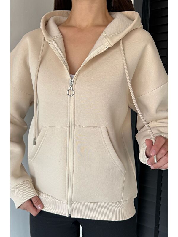 Gülseli Kadın Üç İplik Şardonlu Kapüşonlu Sweatshirt