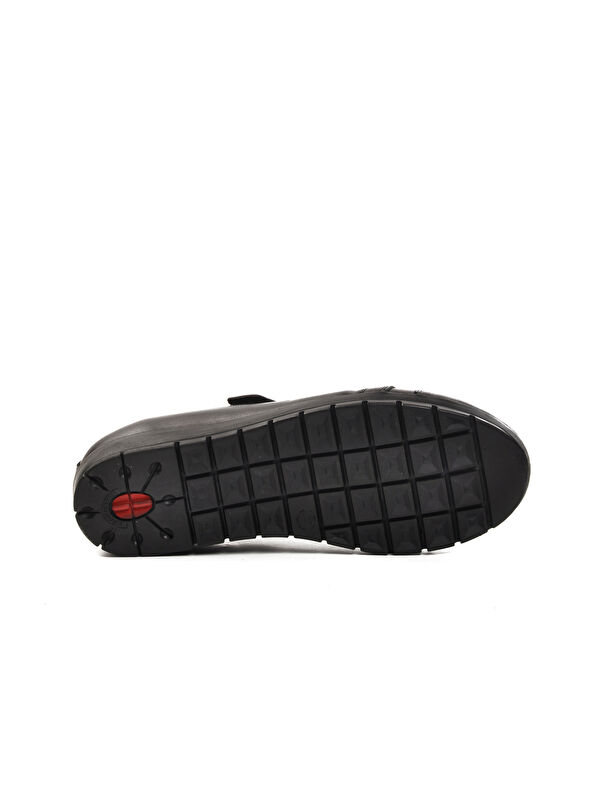 Siyah Hakiki Deri Ortopedik Kadın Klasik Ayakkabı Road39 - Görsel 6