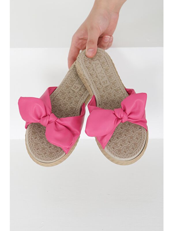 Kadın Fuşya Fyonklu Terlik - 27408 - Görsel 3