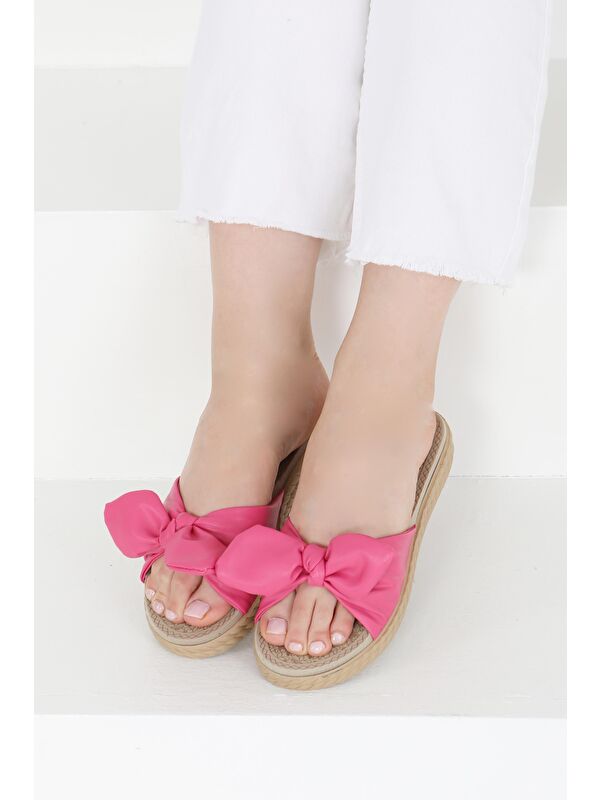 Kadın Fuşya Fyonklu Terlik - 27408 - Görsel 4