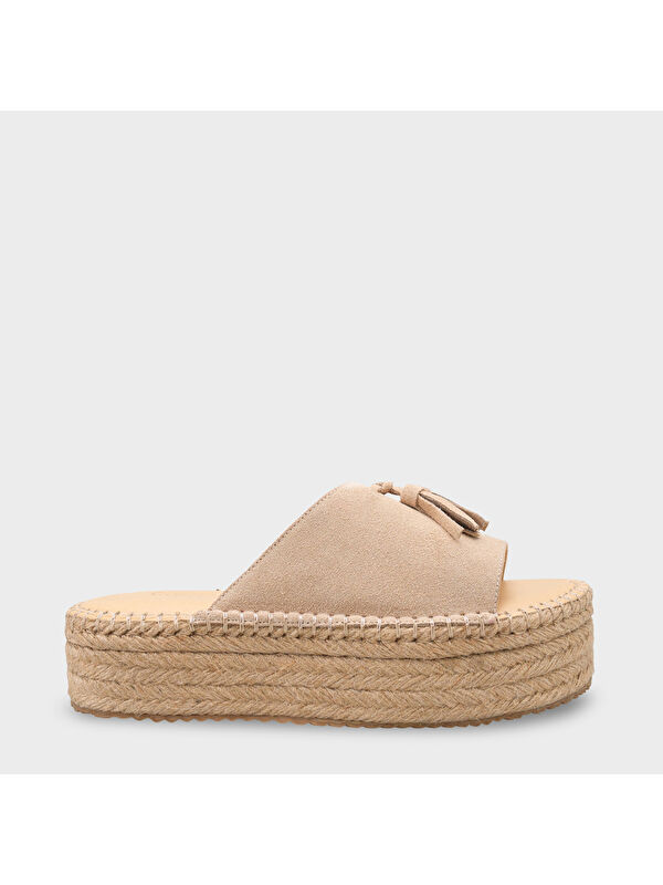 Capone Outfitters Karon Hakiki Deri Süet Espadril Tabanlı Kadın Terlik