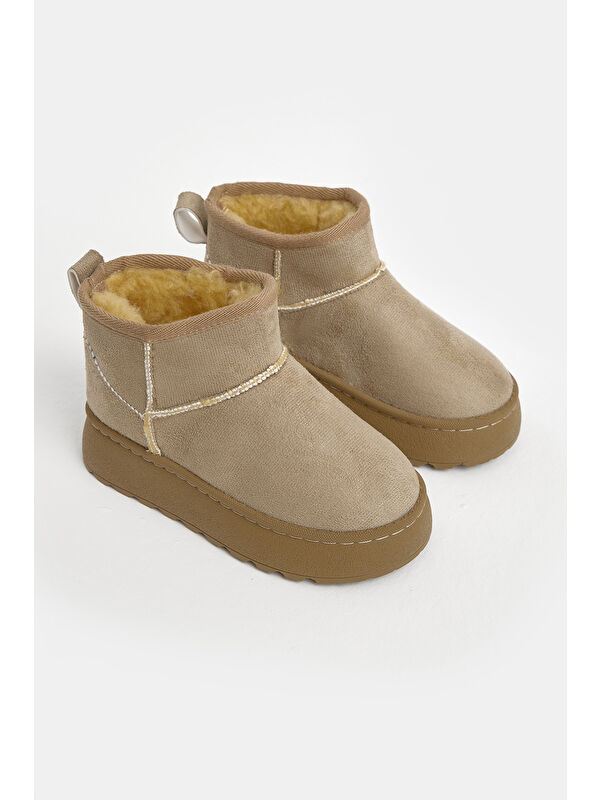 Tonny Black Gri Tonny Black Kalin Poli Çocuk Unisex Taban İçi Kürklü Süet Görünümlü Günlük Bot