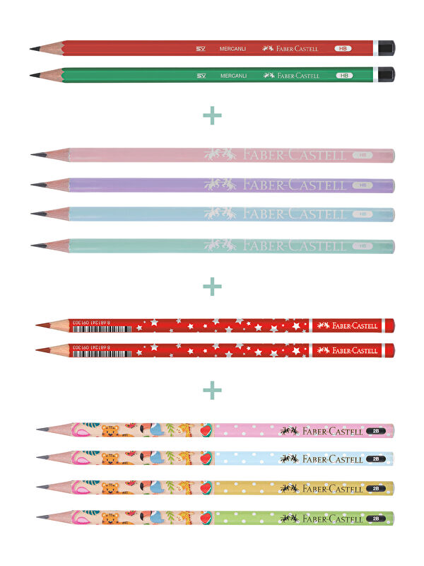 Faber-Castell HB-2B 12'li Kurşun Kalem Seti,Mercanlı, Şövalye,Başlık Kalemi,Sevimli Dostlar Temalı