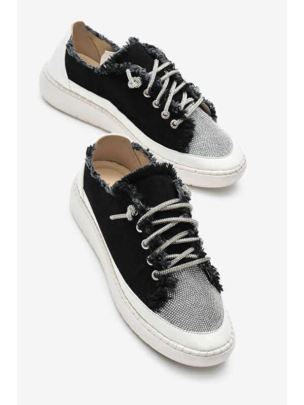 Tonny Black Yeşil Tonny Black Poli Taban Kadın Denim Kumaş Taşlı Bağcıklı Spor Ayakkabı