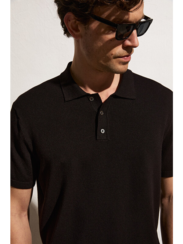 GRIMELANGE VESTO Erkek Triko SİYAH Polo Yaka T-shirt
