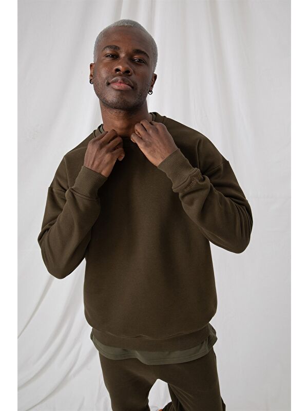 gothamVibes Erkek Vibe Oversize Haki Sweatshirt