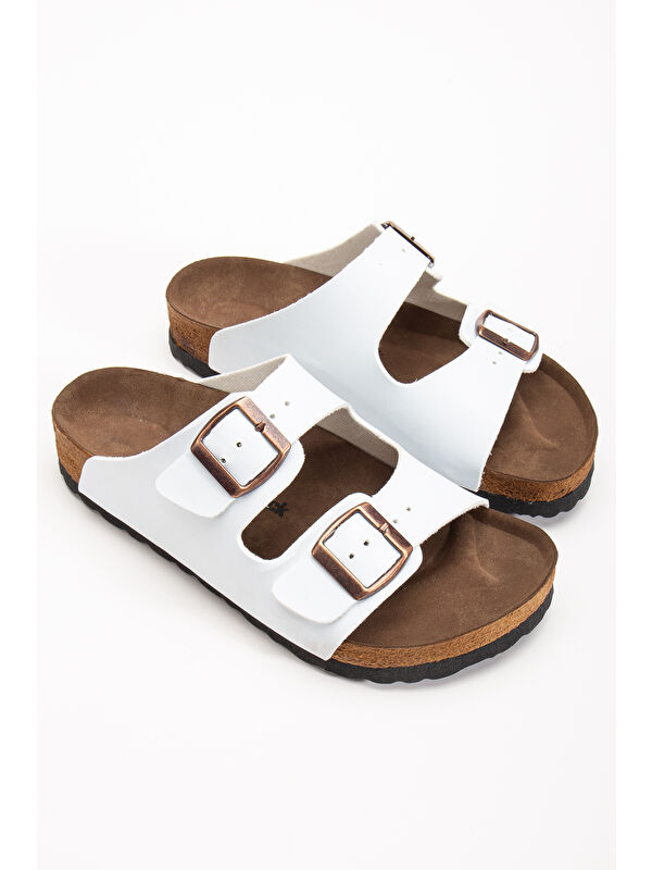 Tonny Black Beyaz Tonny Black Poli Taban Unisex Ayarlamalı Çift Tokalı Terlik