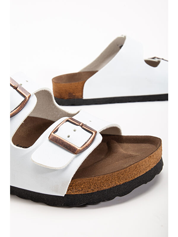 Tonny Black Beyaz Tonny Black Poli Taban Unisex Ayarlamalı Çift Tokalı Terlik