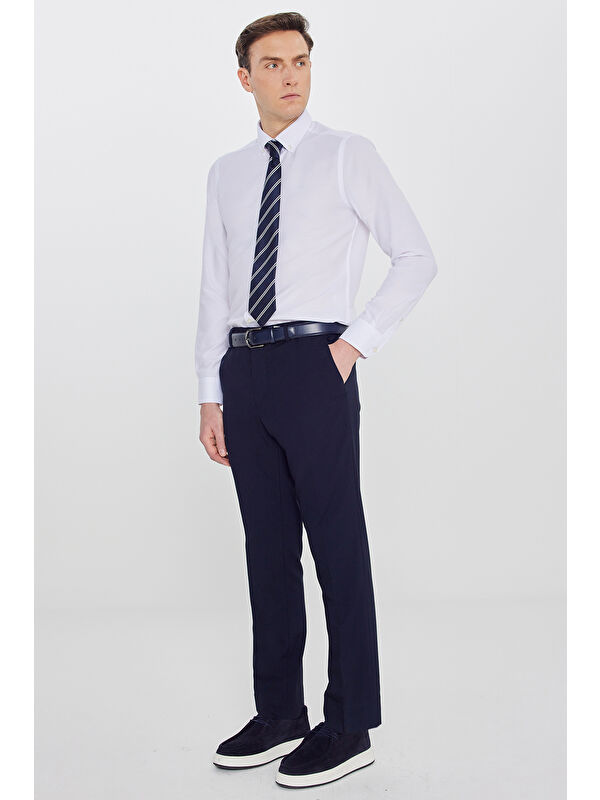 AC&Co / Altınyıldız Classics Erkek Lacivert Pamuklu Slim Fit Dar Kesim 5 Cepli Esnek Casual Pantolon