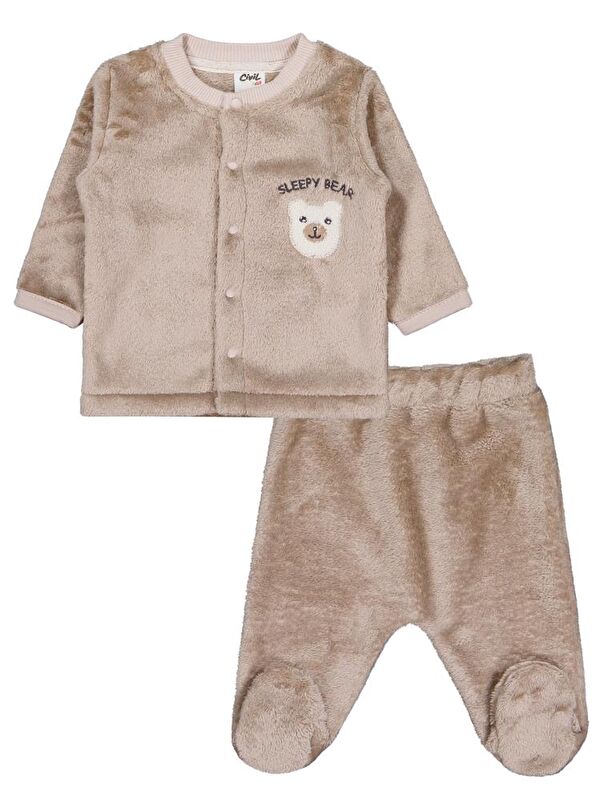 Civil Baby Ayıcık Nakışlı 1-9 Ay Pijama Takımı - Kahverengi 3-6 Ay