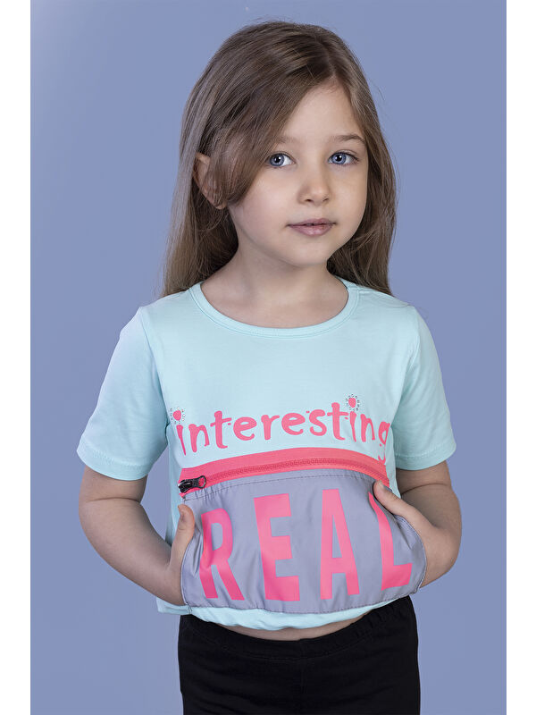 Toontoykids Kız Çocuk Crop Model Cebi Reflektör Detaylı Baskılı Tişört