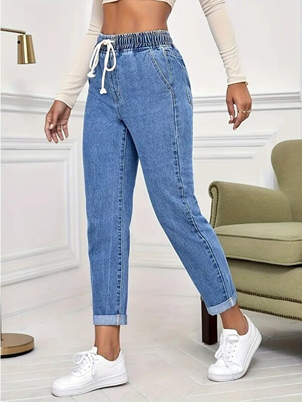 Jane's Kadın Yüksek Bel Bağcıklı Jean Pantolon
