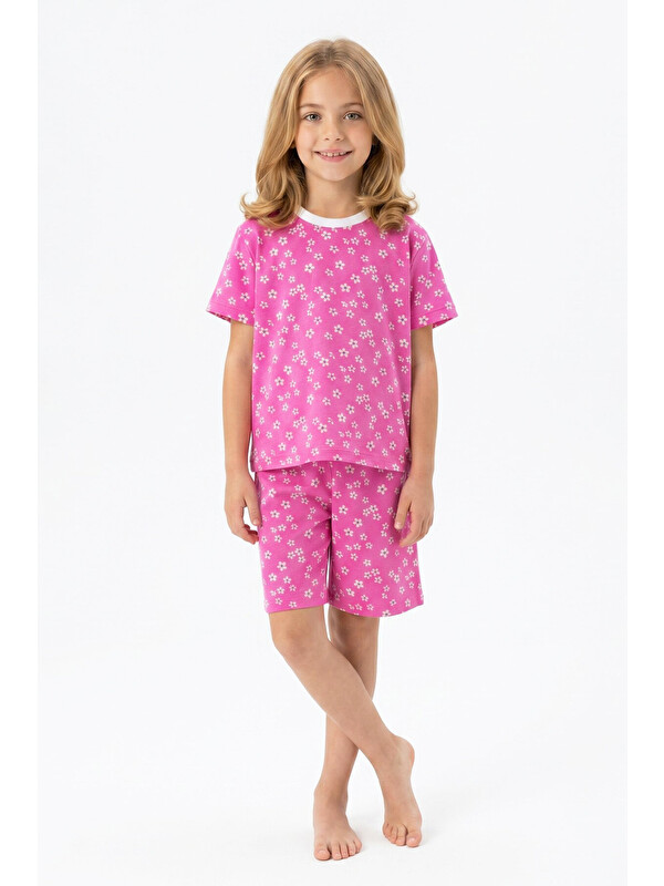 Modanino Kız Çocuk %100 Pamuk ve Şortlu Pijama Takımı 3-8 Yaş 12747IS