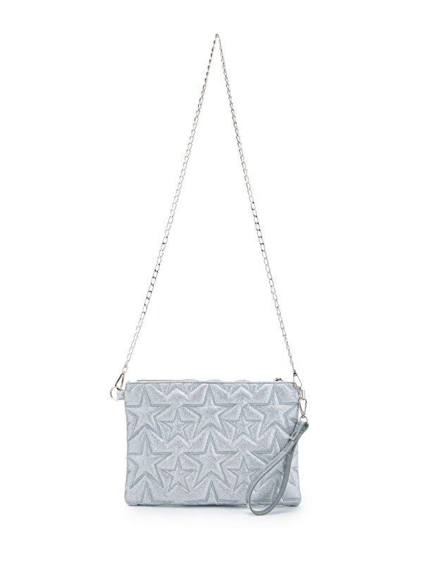 Minebag Yıldız Dikişli Clutch Star Kadın Çanta Simli Gümüş