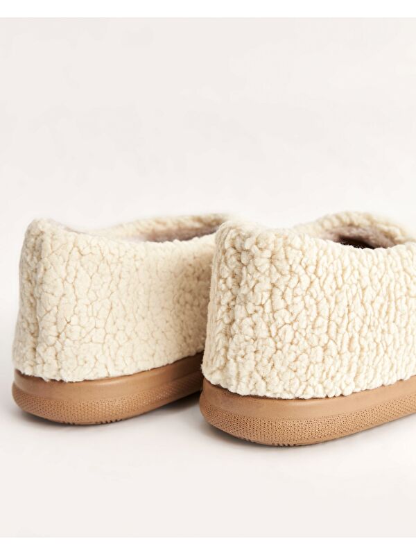 Kadın Kışlık Cold Days Nakışlı Rahat Ev İçi Ayakkabı – Krem Renk - Görsel 5