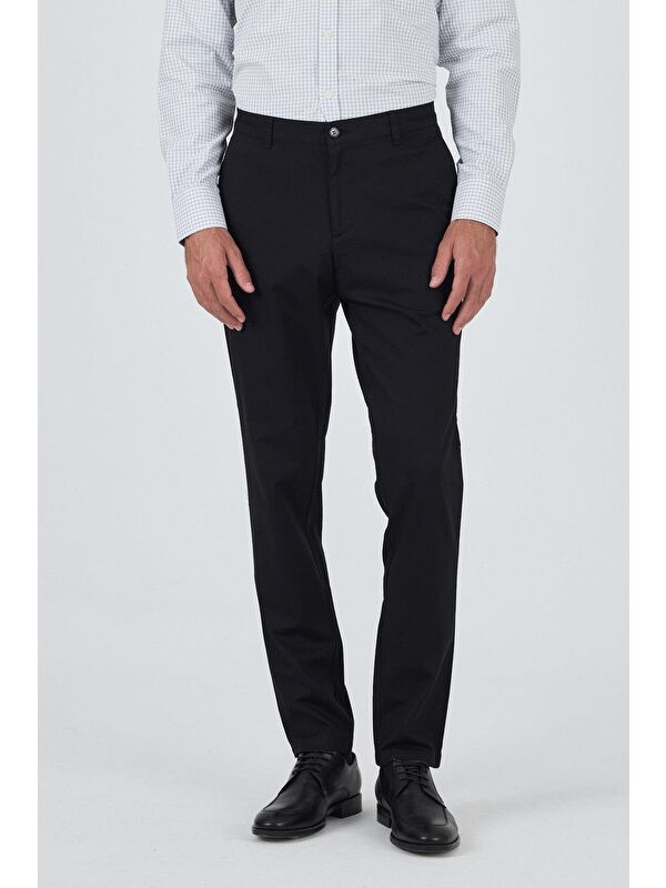 İMZA Siyah Gabardin Yan Cep Düz Paça Comfort Fit Pamuklu Casual Chino Pantolon 1003250121