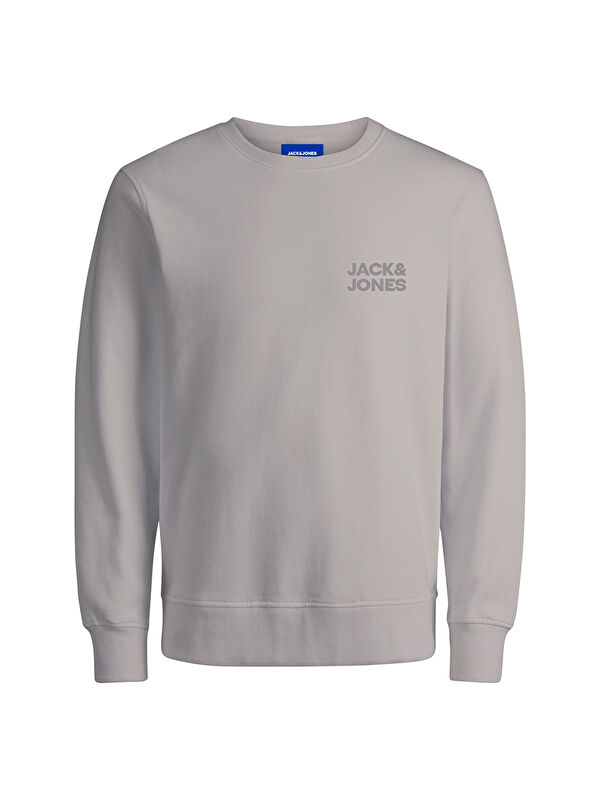 Jack & Jones Logo Erkek Bej Yuvarlak Yaka Sweatshirt