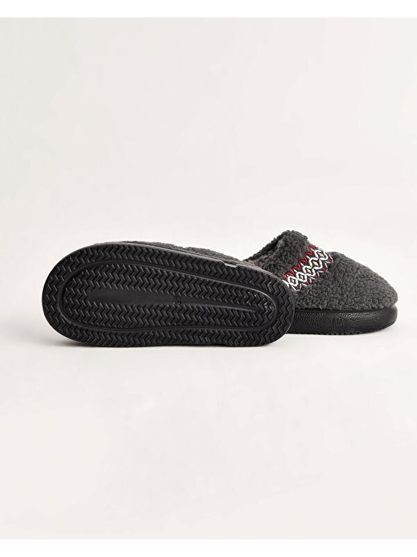 Kadın Kışlık Pelüş Ev İçi Ayakkabı – Camel Ve Gri Desenli Şerit Detaylı, Etnik Desenli Rahat Poliüre - Görsel 5