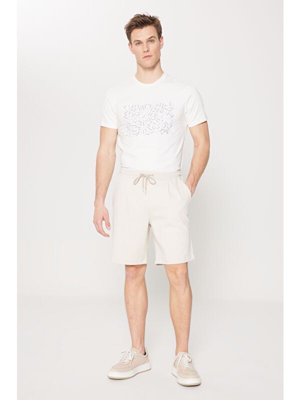 Altınyıldız Classics Erkek Bej Slim Fit Dar Kesim Pamuklu Yan Cepli Örme Şort