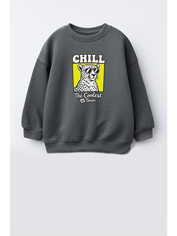 Monila Erkek Çocuk 3 İplik Kumaş Leopar Baskılı Pamuklu Sweatshirt