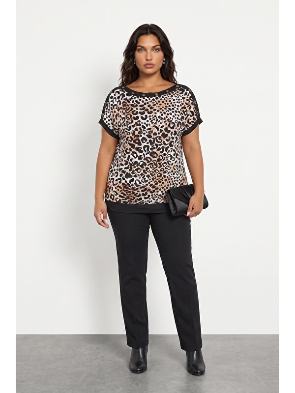 Stil Diva Kuşgözü Detaylı Leopar Bluz