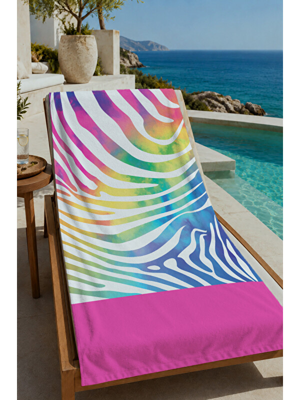 Milbay Grup Renkli Zebra Dalga Desenli 70x150 cm Dijital Baskılı Plaj ve Banyo Havlusu