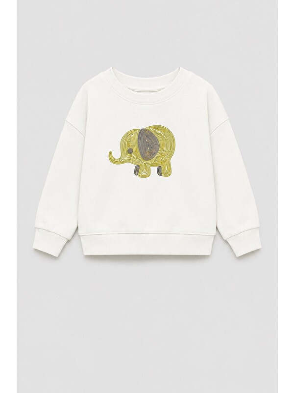 Monila Unisex Çocuk 3 İplik Kumaş Pamuklu Fil Baskılı Sweatshirt