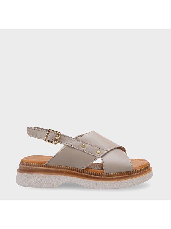 Capone Outfitters Katy Hakiki Deri Soft Konfor Dolgu Topuk Kadın Sandalet