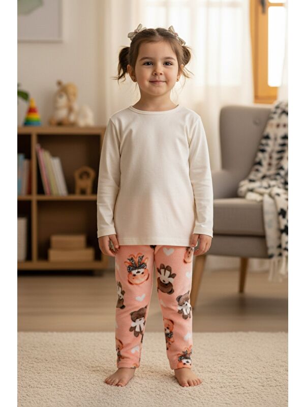Fullamoda Yazı Desenli Beli Lastikli Kız Çocuk Polar Pijama Altı
