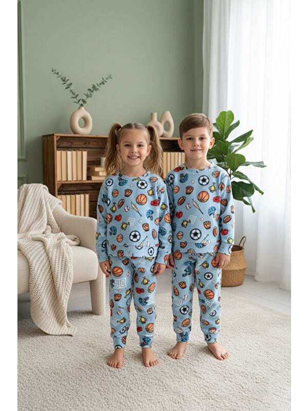 Fullamoda Kalp Desenli Polar Unisex Çocuk Pijama Takımı