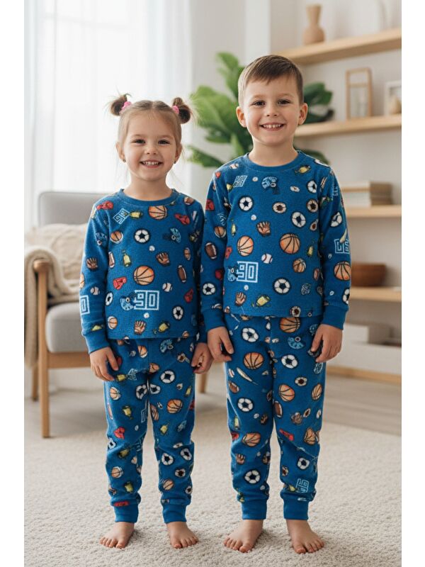 Fullamoda Ev Desenli Polar Unisex Çocuk Pijama Takımı