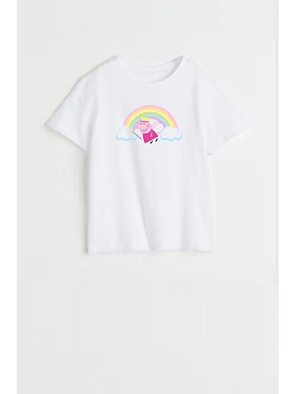 Monila Kız Çocuk Peppa Baskılı Bisiklet Yaka Tshirt