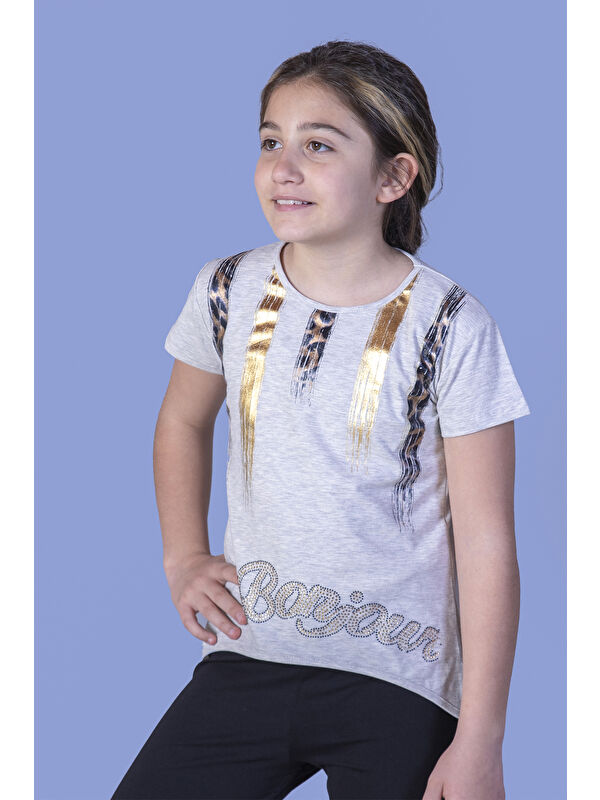 Toontoykids Kız Çocuk Varak Baskılı Taş İşlemeli Tişört