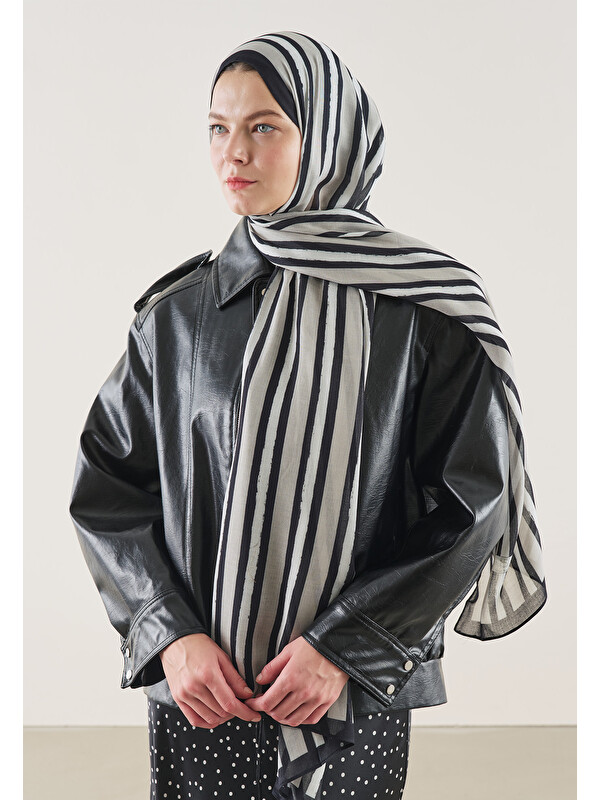 Fresh Scarfs Block Stripe Desen Rami Şal Siyah