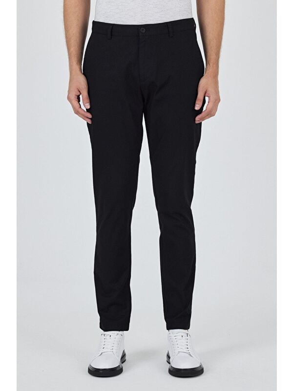 İMZA Siyah Armürlü Yan Cep Düz Paça Slim Fit Pamuklu Casual Chino Pantolon 1003250120
