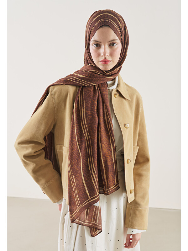 Fresh Scarfs Striped Desen Rami Şal Kiremit