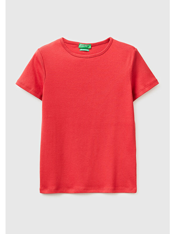 United Colors Of Benetton Kadın Kırmızı %100 Pamuk Bisiklet Yaka T-Shirt