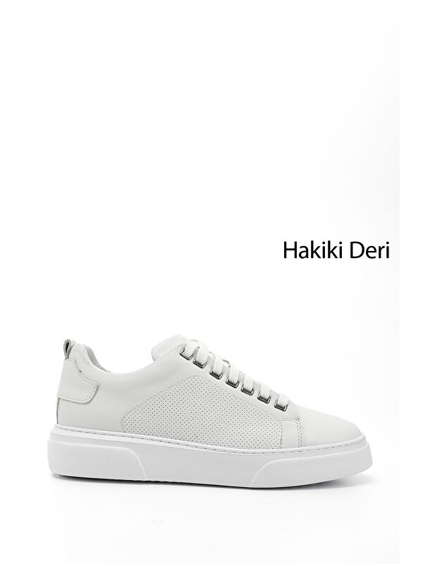 GÖNDERİ(R) Erkek BEYAZ-AÇIK GRİ Bağcıklı Hakiki Deri Sneaker