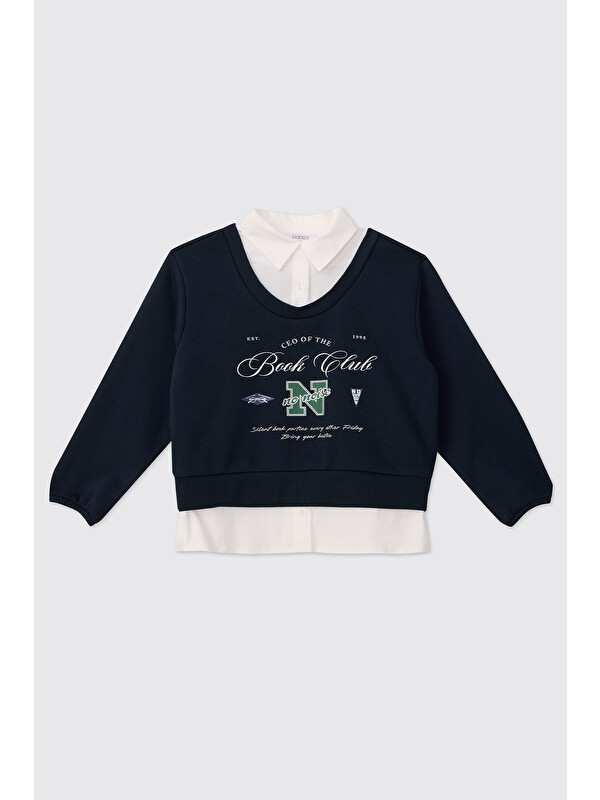 Panço Kız Çocuk Yaka Detaylı Sweatshirt